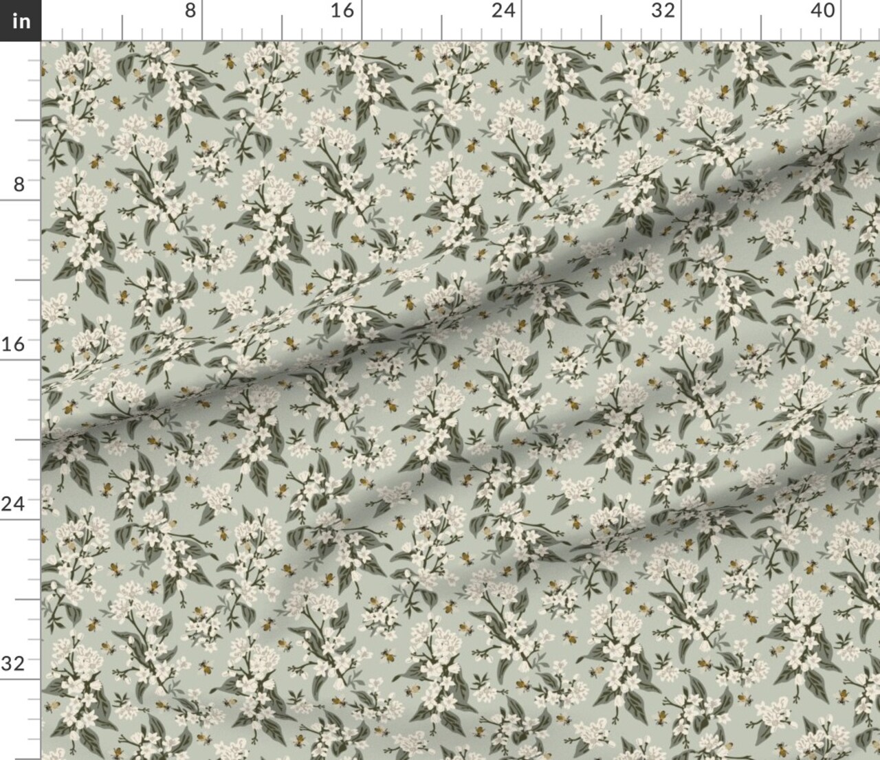 Modern Farmhouse Vintage Style Honeybee Green Floral Botanical Pastel Nature Small Scale Custom Printed Fabric by Spoonflower Various Fabrics by the Yard or Fat Quarter